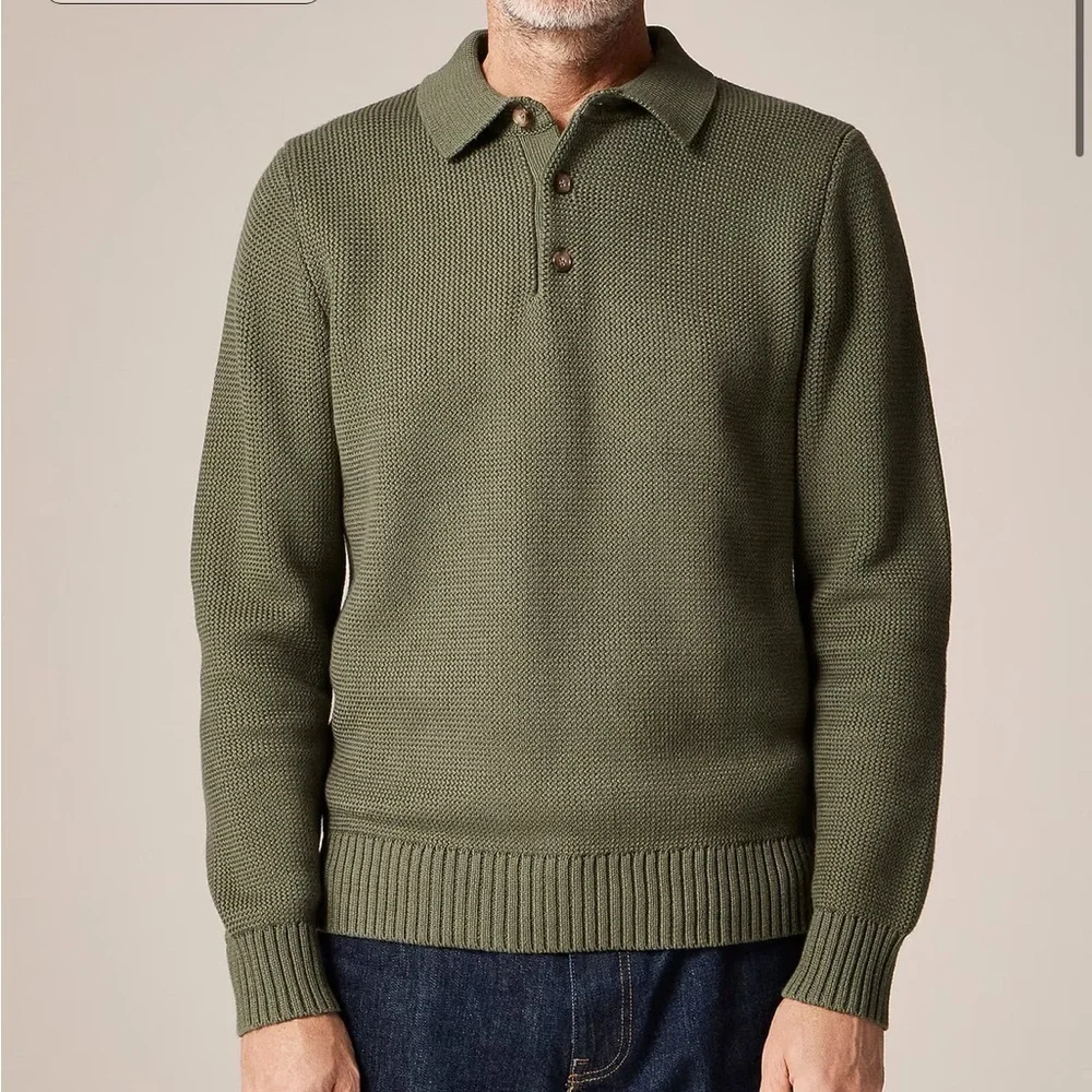 J crew cool cypress Cotton racking-stitch sweater-polo